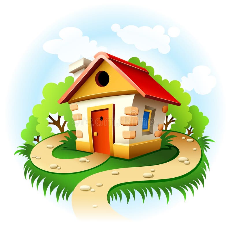 Casa di Fairy-tale fra gli alberi con il percorso della camminata royalty illustrazione gratis Casa di Fairy-tale fra gli alberi con il percorso della camminata royalty illustrazione gratis