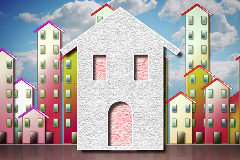 Casa isolata termicamente con pannelli di polistirene edifici efficienza energetica 3d concetto di rendering illustrazione vettoriale