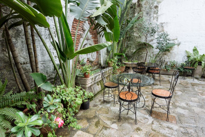 Casa Manila Museum in Manila Philippines. Manila, Philippines - November 30, 2016: Set of a Coffe house in Casa Manila at the Intramuros, the old colonial royalty free stock image Casa Manila Museum in Manila Philippines. Manila, Philippines - November 30, 2016: Set of a Coffe house in Casa Manila at the Intramuros, the old colonial royalty free stock image