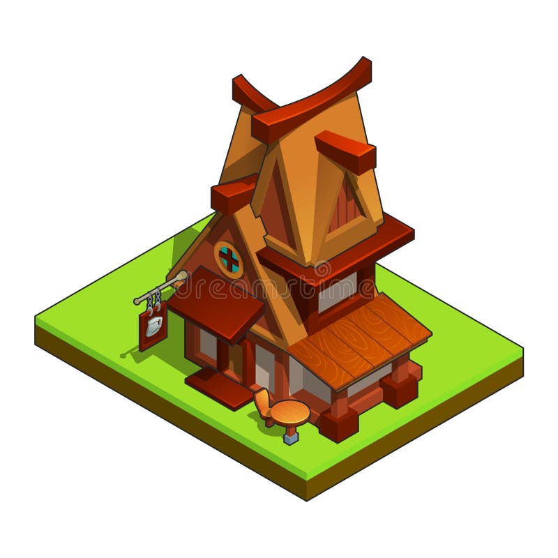 Casa medieval isométrica en el fondo blanco ilustración del vector Casa medieval isométrica en el fondo blanco ilustración del vector