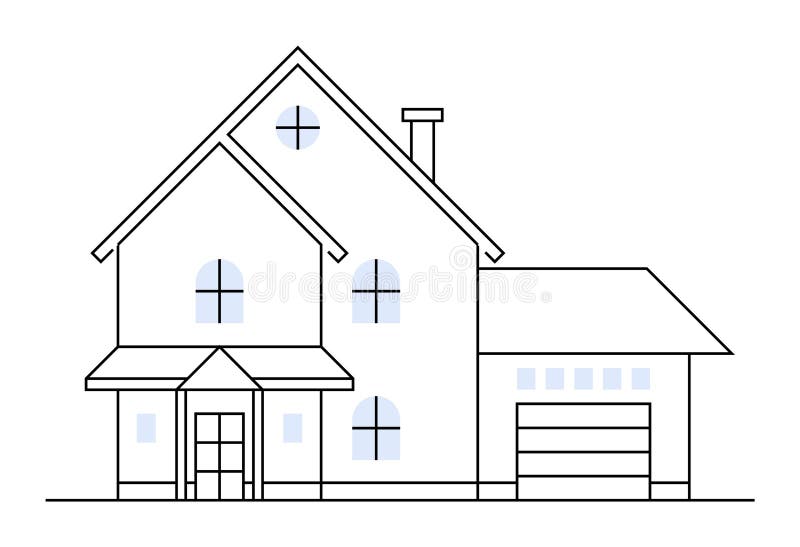 Casa moderna de dos plantas con garaje y ventanas azules de diseño minimalista libre illustration