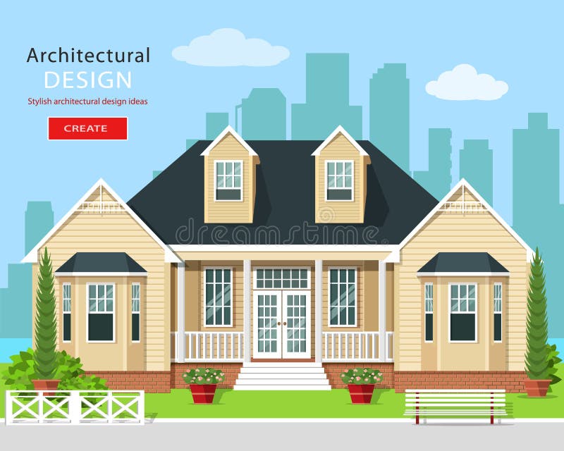 Casa privada gráfica moderna con los árboles, las flores y el horizonte de la ciudad Casas de las propiedades inmobiliarias?, pla ilustración del vector Casa privada gráfica moderna con los árboles, las flores y el horizonte de la ciudad Casas de las propiedades inmobiliarias?, pla ilustración del vector