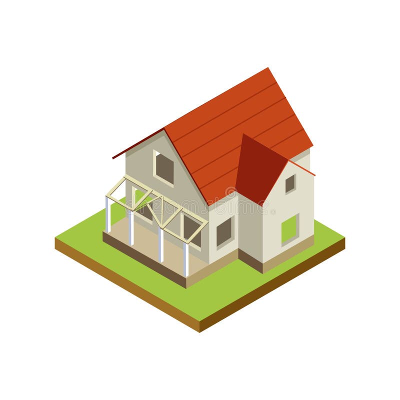 House finishing isometric 3D icon. Architectural engineering, construction stages of countryside house vector illustration. House finishing isometric 3D icon. Architectural engineering, construction stages of countryside house vector illustration.