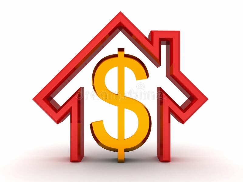 Casa roja y símbolo de oro del dólar del dinero en blanco ilustración del vector Casa roja y símbolo de oro del dólar del dinero en blanco ilustración del vector