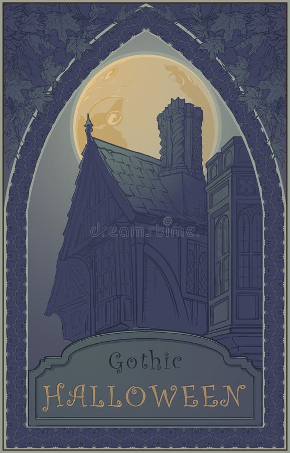 Casa típica de la historia de fantasmas Arte conceptual de Halloween Cartel de Halloween o plantilla de la tarjeta de felicitació libre illustration Casa típica de la historia de fantasmas Arte conceptual de Halloween Cartel de Halloween o plantilla de la tarjeta de felicitació libre illustration