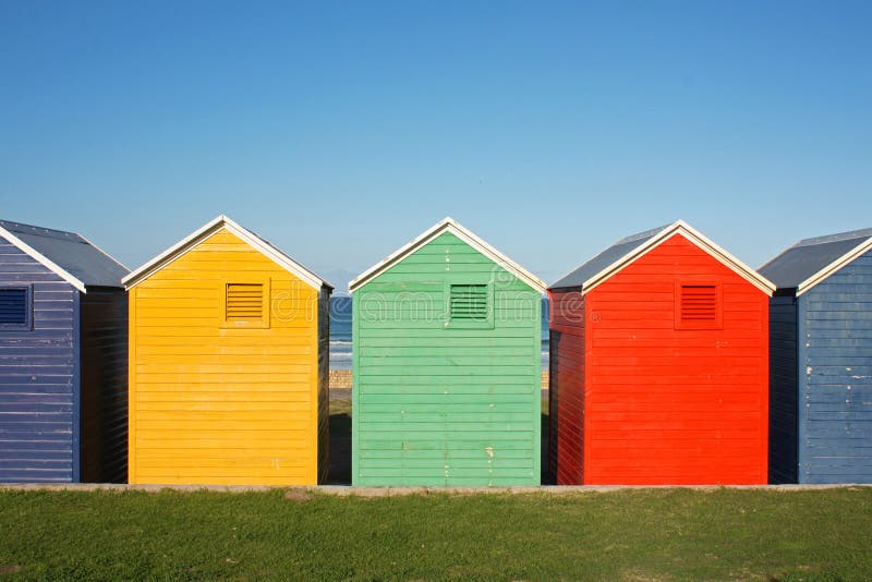 Colorful wooden beach huts in South Africa. Colorful wooden beach huts in South Africa