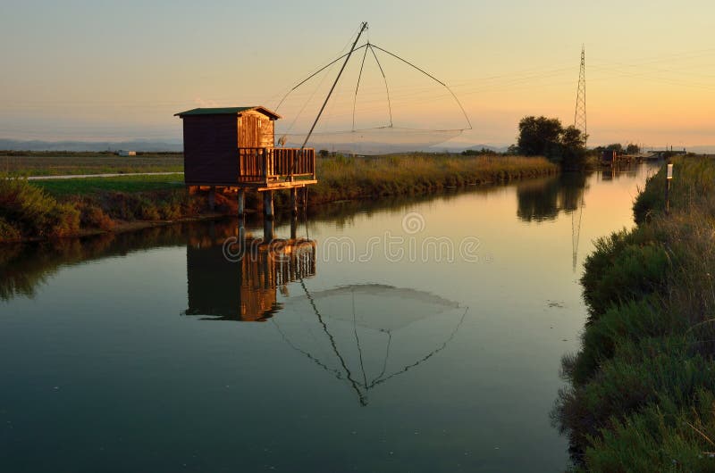 Fishing houses at sunset in cervia, rimini. italy. Fishing houses at sunset in cervia, rimini. italy