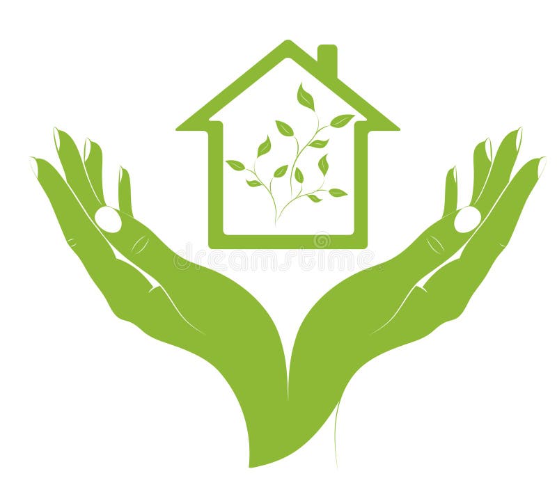 Casas de um eco do símbolo nas mãos fêmeas. ilustração do vetor Casas de um eco do símbolo nas mãos fêmeas. ilustração do vetor