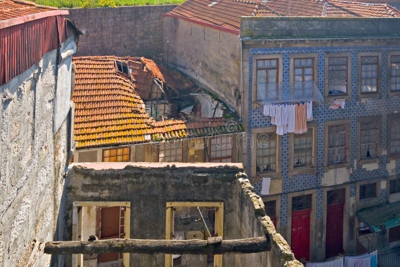 Poor destroyed houses, Porto, Portugal, aerial view. Poor destroyed houses, Porto, Portugal, aerial view