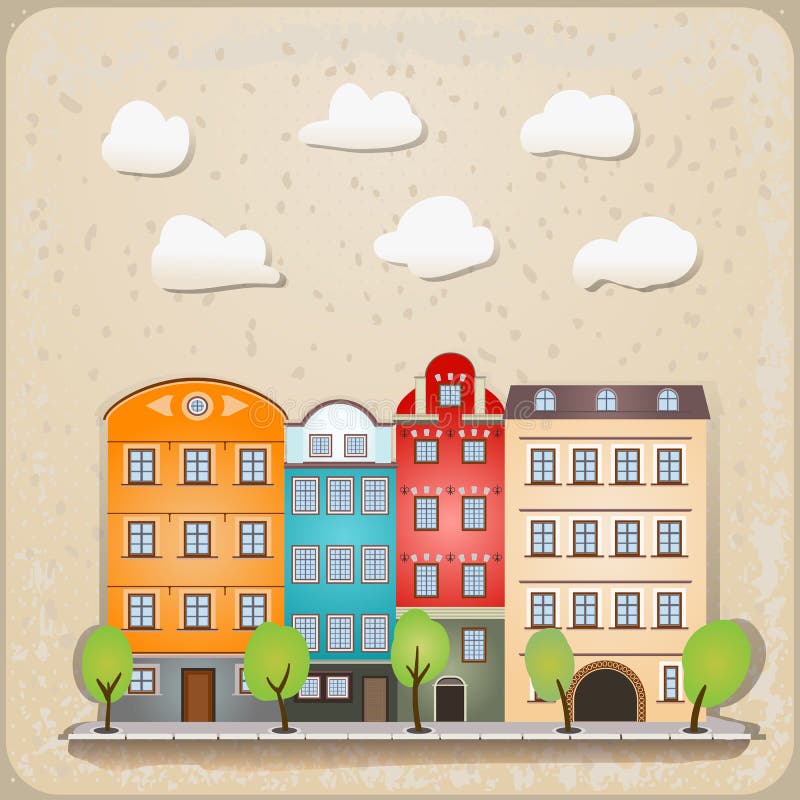 Casas retro como urbano vintage ilustración del vector