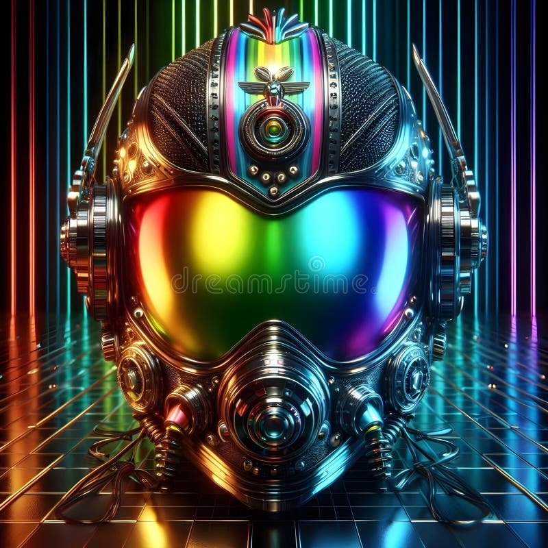 Casca Futuristă A Robotului Curcubeu stock illustration