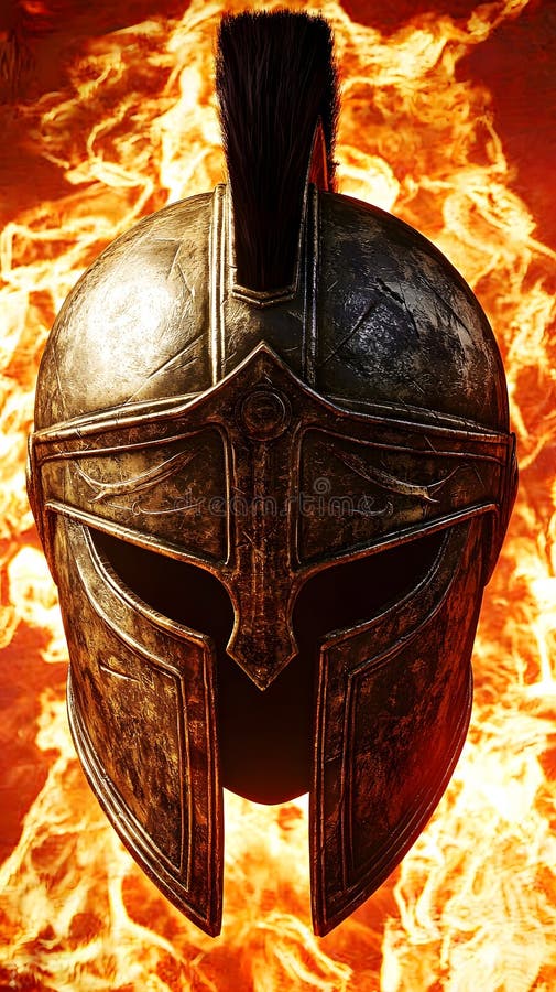 Casca războinică antică cu protecție contra incendiilor vector illustration