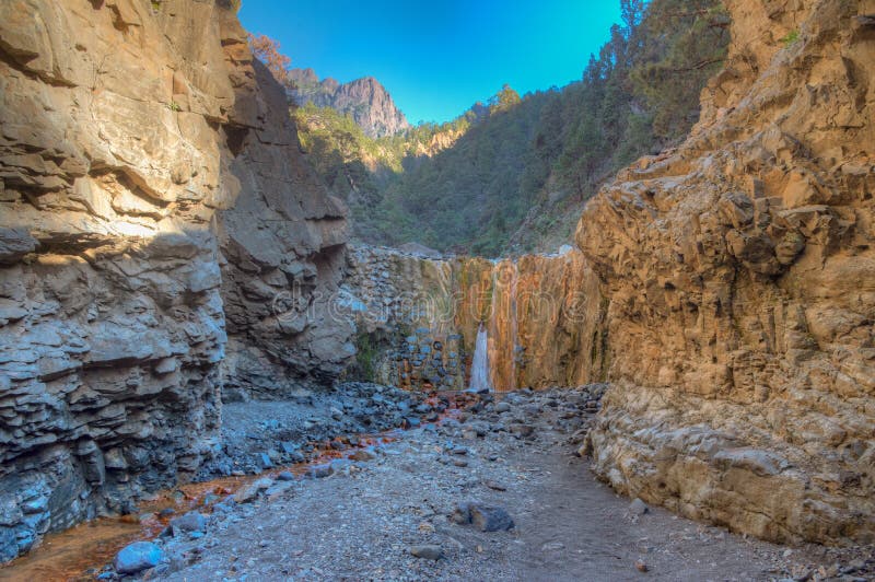 Cascada de los coloa caldera de taburiente at la palma canary islands ισπανία στοκ εικόνες