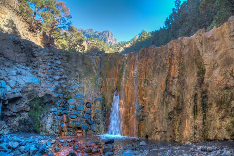 Cascada de los coloa caldera de taburiente at la palma canary islands ισπανία στοκ εικόνα
