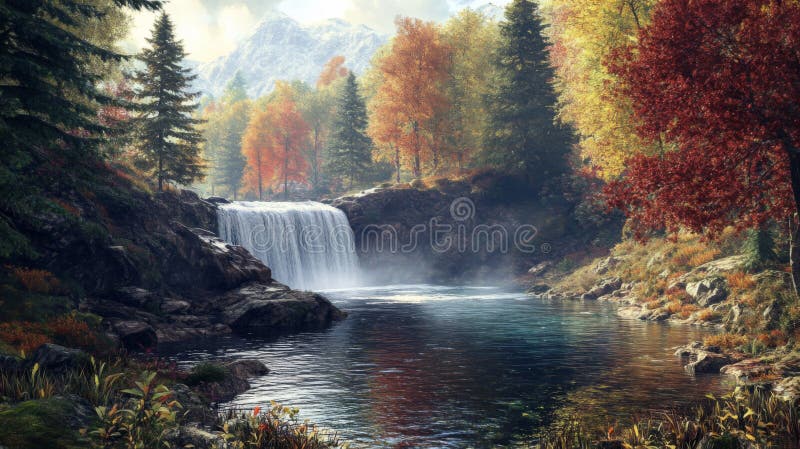 Cascada de otoño en un bosque colorido libre illustration