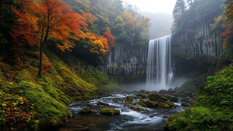 Cascada de otoño en un paisaje forestal deteriorado libre illustration