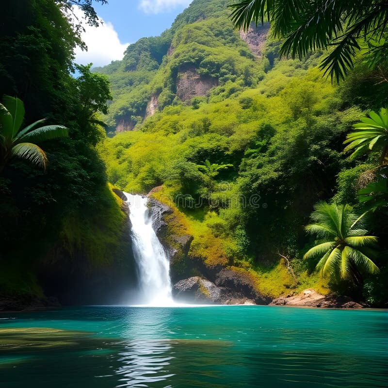 Cascade de montagne cachée dans un paradis tropical AIGenergie Wallpaper illustration stock