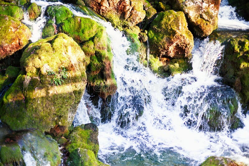 Cascade Falls Over Mossy Rocks Stock Photo Image Of Motion Leaf