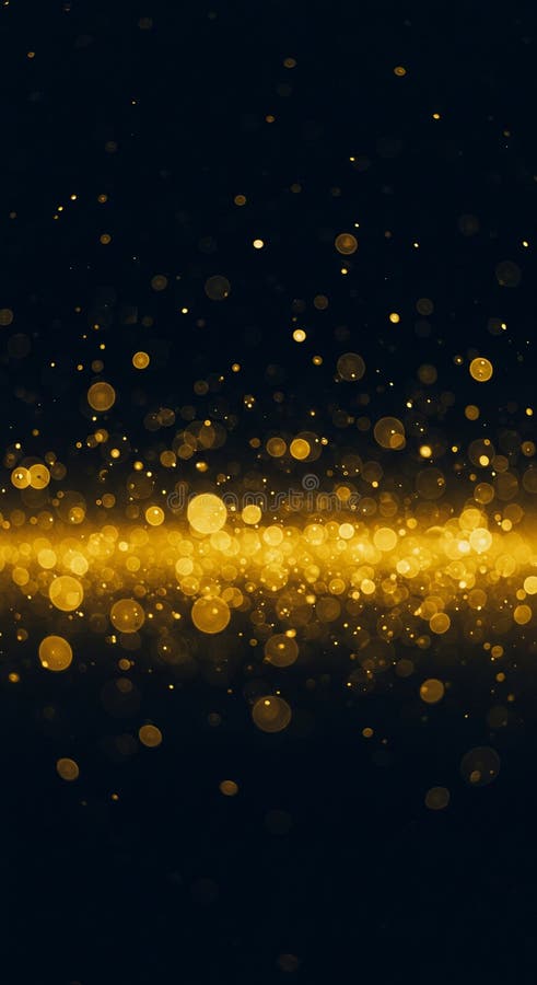 A cascade of golden bokeh lights set against a dark background. The circular lights royalty free illustration