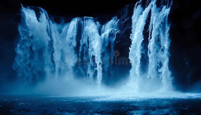 Cascade majestueuse de minuit : Cascade sereine Sous Ciel étoilé illustration stock