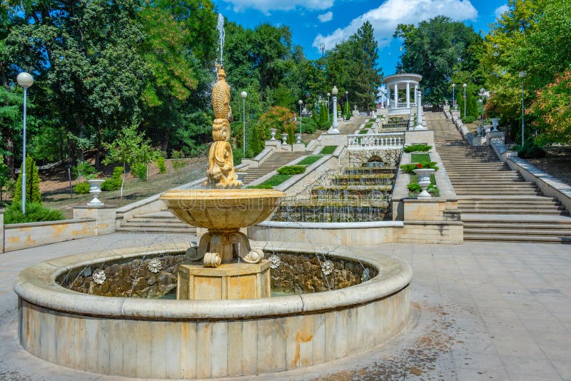 Cascade stairs at Valea Morilor park in Chisinau, Moldova.Image