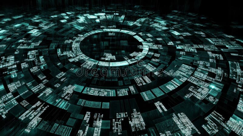 Cascading binary code and vital cyber security information are illuminated by a glowing futuristic hologram, which stock photos