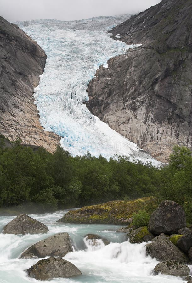 Cascading stream at Briksdal glacier