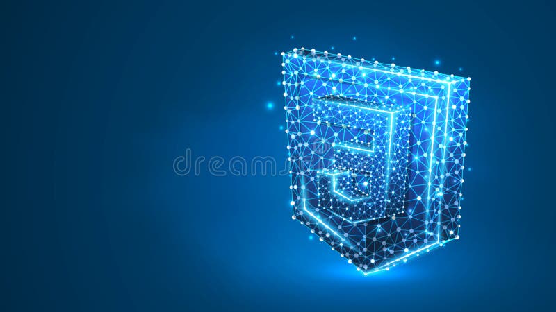 Cascading Style Sheets coding language css sign. Device, programming, developing concept. Abstract, digital, wireframe, low poly mesh, vector blue neon 3d illustration Triangle, line dot. Coding mesh vectors