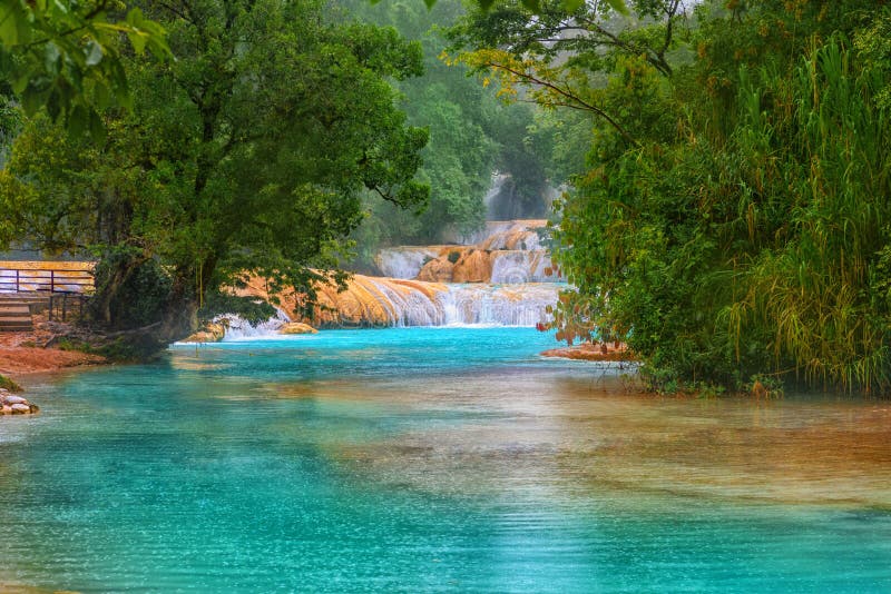 Cascate di Cascadas de Agua Azul Agua Azul yucatan mexico immagine stock libera da diritti Cascate di Cascadas de Agua Azul Agua Azul yucatan mexico immagine stock libera da diritti