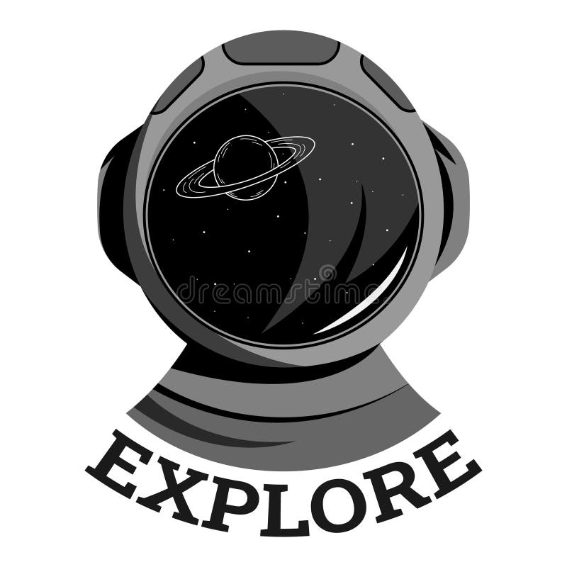 Casco astronauta texto explorar ilustración vectorial en imagen en blanco y negro de estilo vintage stock de ilustración