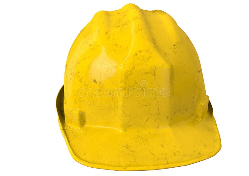 Casco de seguridad o casco amarillo sucio en el fondo blanco foto de archivo Casco de seguridad o casco amarillo sucio en el fondo blanco foto de archivo