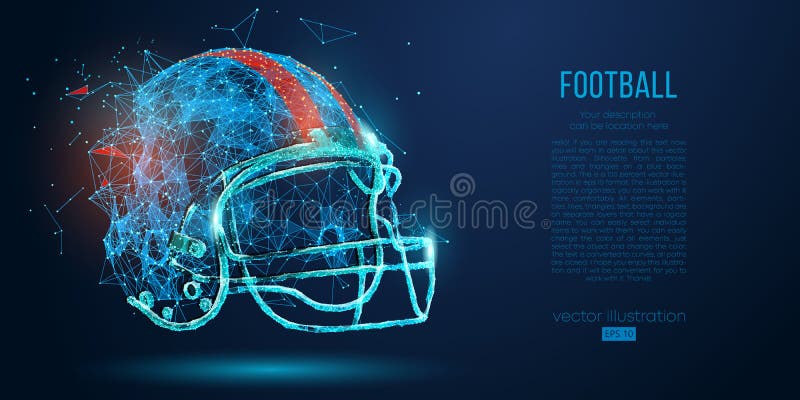 Casco di football americano astratto dalle particelle, dalle linee e dai triangoli su fondo blu rugby Illustrazione di vettore royalty illustrazione gratis Casco di football americano astratto dalle particelle, dalle linee e dai triangoli su fondo blu rugby Illustrazione di vettore royalty illustrazione gratis