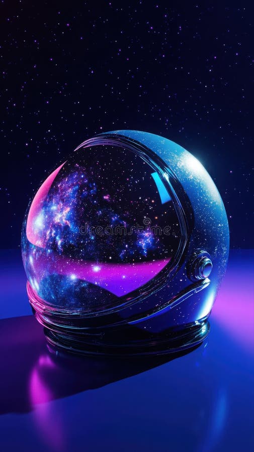 Cască de astronaut futurist reflectând o galaxie cu estetică cosmică. AI generativ royalty free illustration