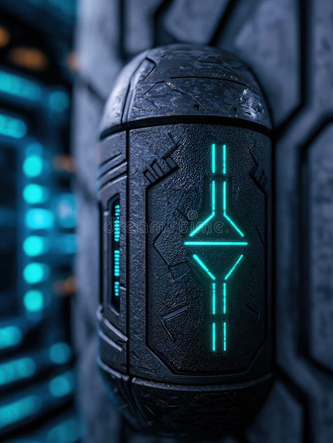Cască scifi futuristă cu lumini strălucitoare de neon vector illustration