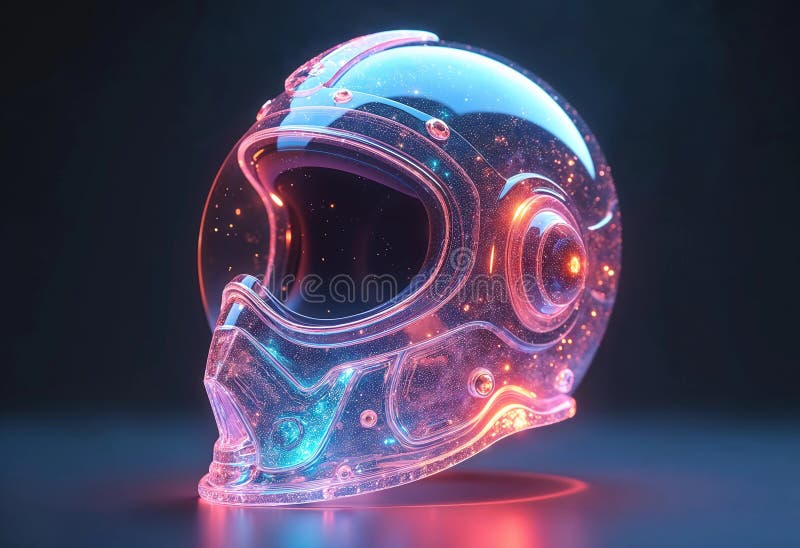 Cască transparentă futuristă iluminată de culori vibrante și elemente cosmice. ai generativ vector illustration
