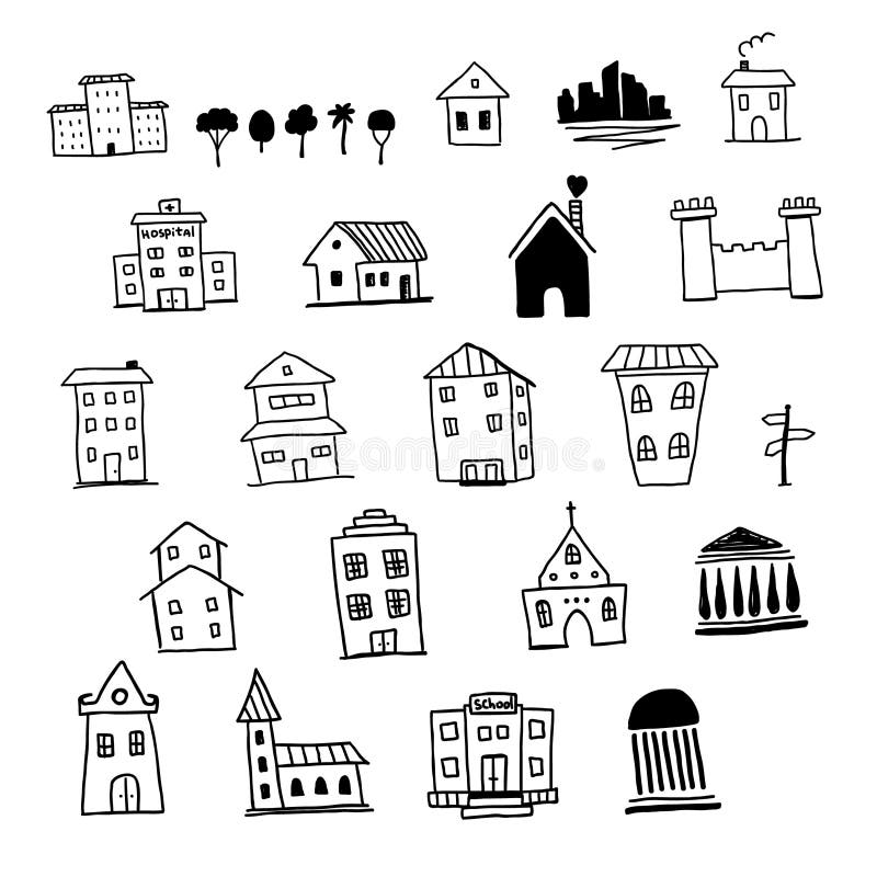 Case disegnate a mano illustrazione vettoriale