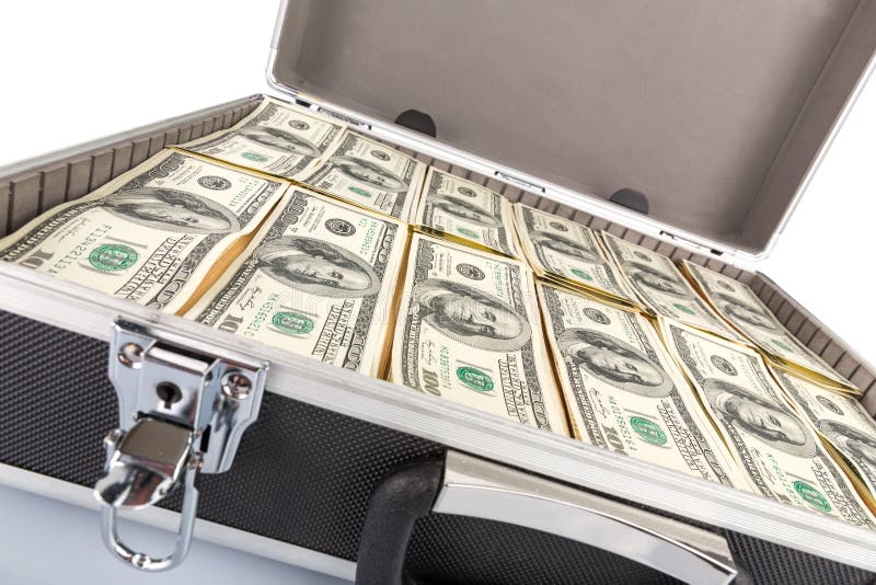 Case full of dollar on white background royalty free stock images
