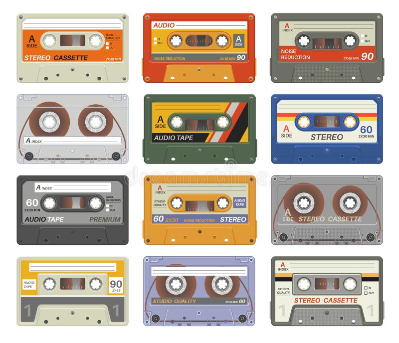 Casetes retros Imágenes de registro estéreas del casete audio del vintage de los medios del dispositivo de la música de las cinta