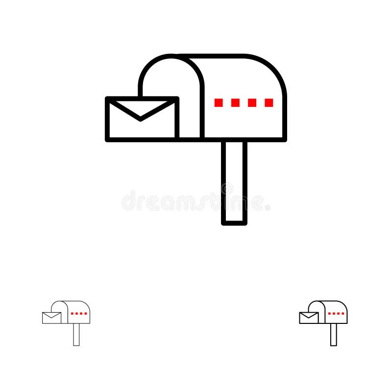 Casetă de e-mail casetă de e-mail cu căsuță poștală cu caractere aldine și set de pictograme pentru linie neagră subțire royalty free illustration