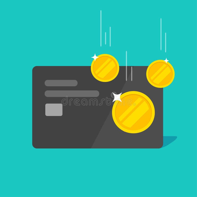 Cash back money bonus or reward income on credit bank debit card vector flat cartoon isolated modern design, refund