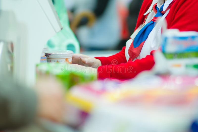 Cashdesk with Cashier Serve Customer Stock Image Image of beautiful
