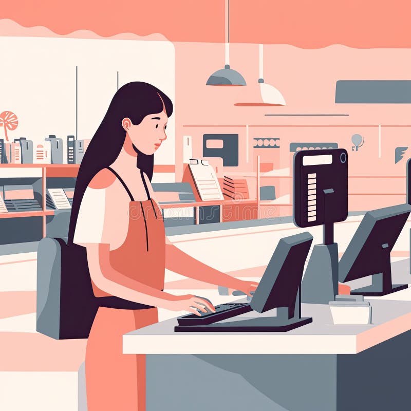 A Cashier Scanning Items and Processing Transactions at a Checkout