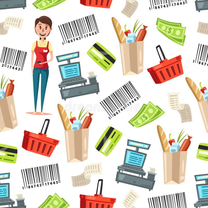 Cashier or seller of retail store seamless pattern vector illustration Cashier or seller of retail store seamless pattern vector illustration