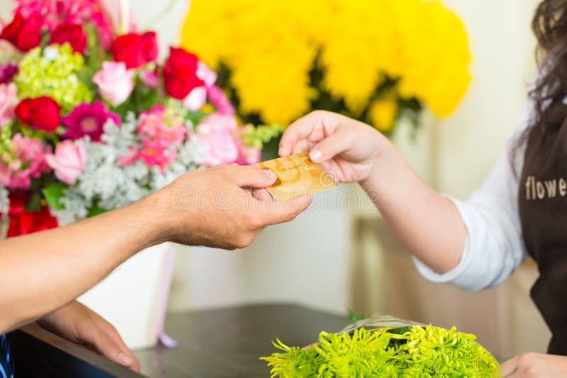 Cashless Flower Purchase with Credit Card Stock Photo Image of