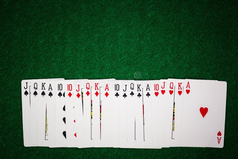 Casino Cards on Green Gamble Fabric Table. Stock Image Image of