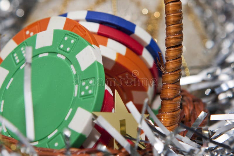 Casino chips bonus in a Christmas basket