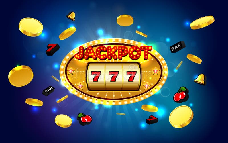 Casino de oro de la máquina tragaperras de los triunfos afortunados del bote con el fondo ligero stock de ilustración Casino de oro de la máquina tragaperras de los triunfos afortunados del bote con el fondo ligero stock de ilustración