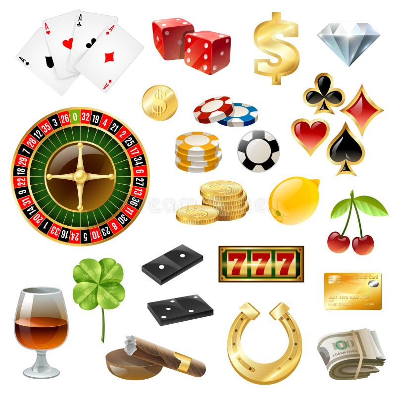 Casino Equipment Symbols Accessories Glossy Set stock illustration Casino Equipment Symbols Accessories Glossy Set stock illustration