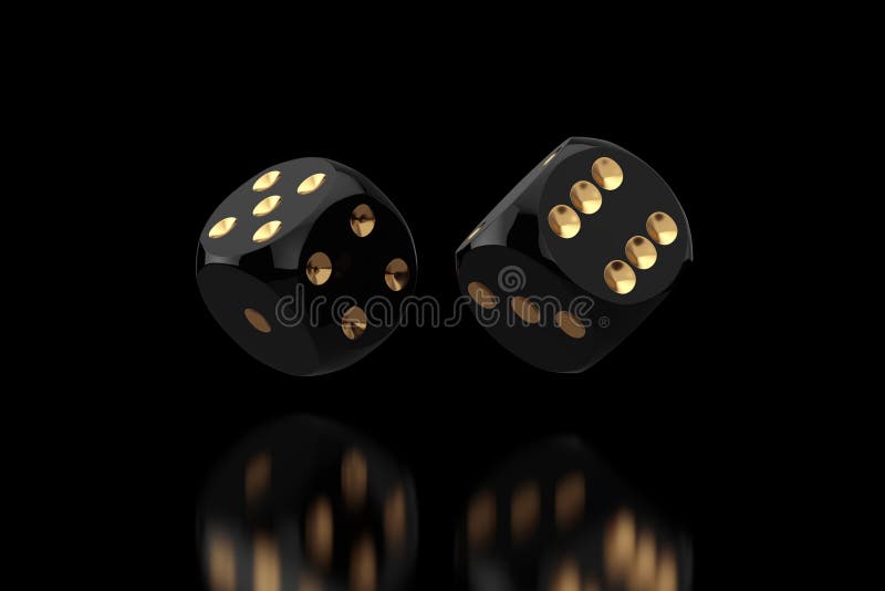 Casino Gambling Concept. Black Game Dice Cubes in Flight. 3d Rendering stock photo