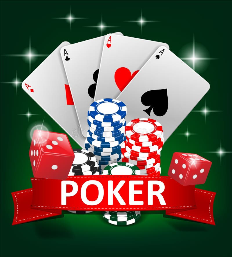 Casino Gambling Poker background design. Poker banner with chips, playing cards and dice. Online Casino Banner on green